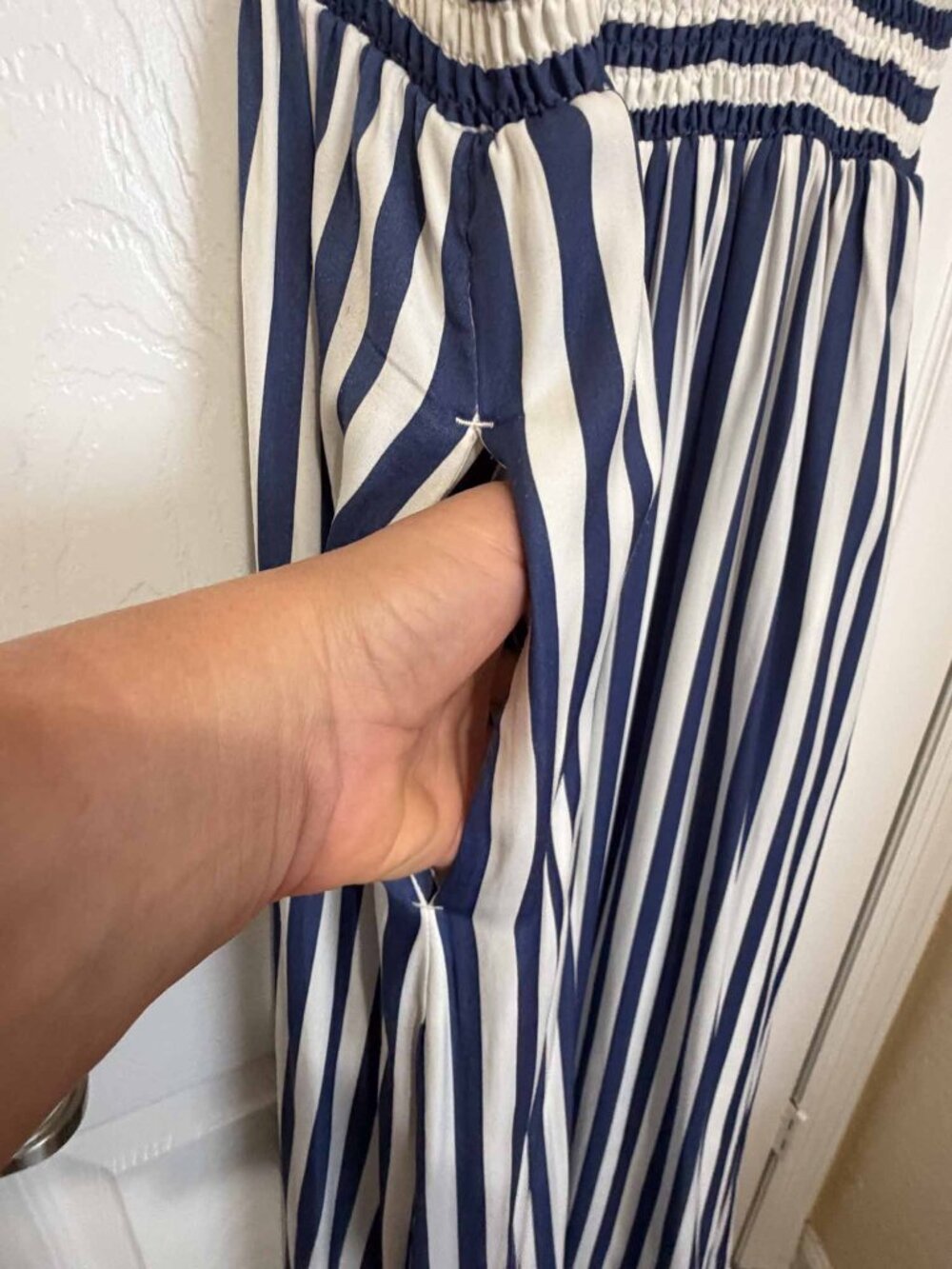Summersalt Smocked Maxi Dress M Nautical Stripe Blue Mountain Bow Tie - Picture 7 of 13